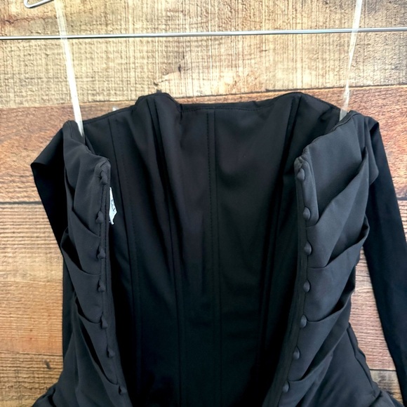 Oh Polly LUDMILA Halterneck Lace-Up Bubble Hem Corset Micro Mini Dress in Black - Picture 8 of 11